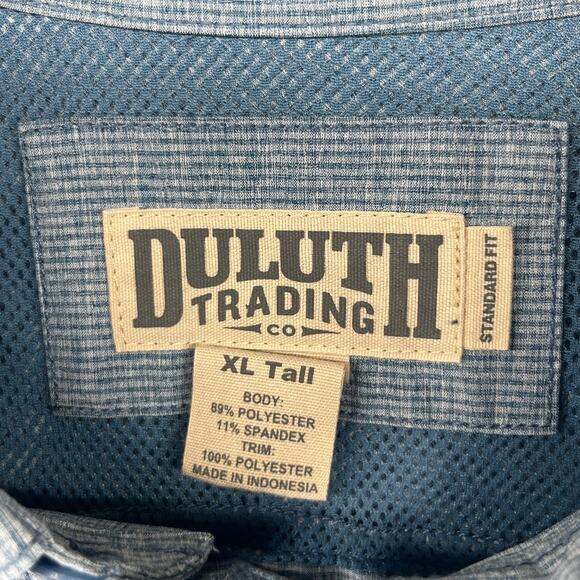 DULUTH TRADING Shirt Mens XLT Tall Stripe Button Up Vented Roll Tab Sleeve Blue - Picture 15 of 16